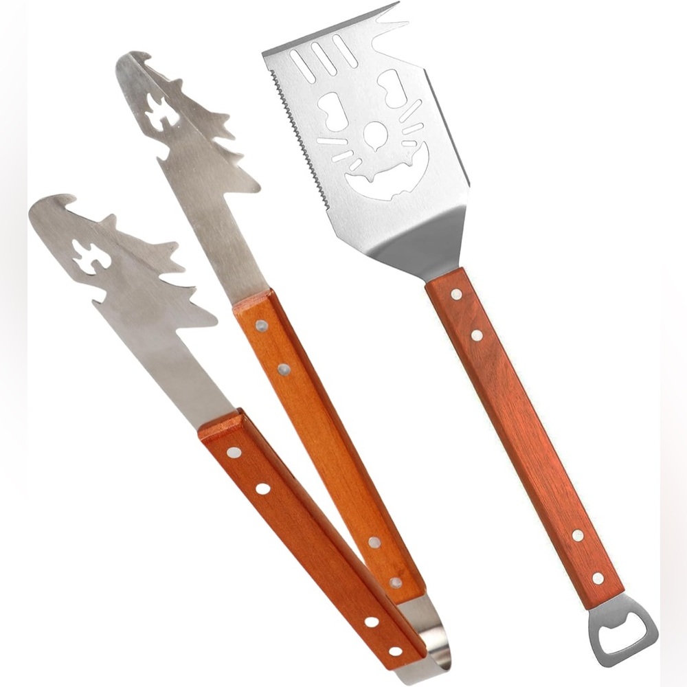 2-Pack 7-in-1 Spatula Tongs, 17-Inch Stainless Steel Grill Tool with Spatula